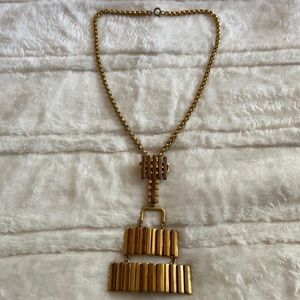 Vintage Castlecliff gold wood Mod necklace